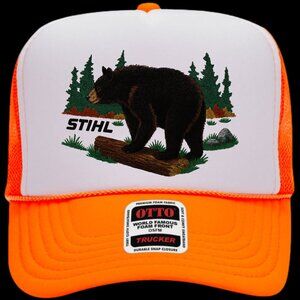 Stihl Black Bear Orange And White Foam Trucker Snap Back